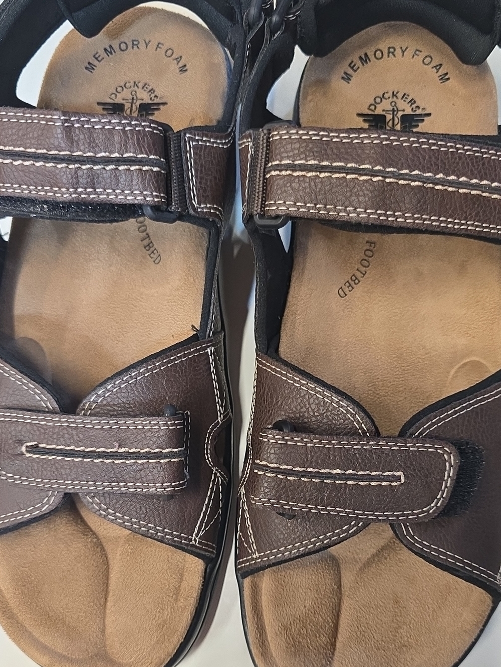 Dockers Men’s Brown Leather Hook-and-Loop Memory Foam Sandals